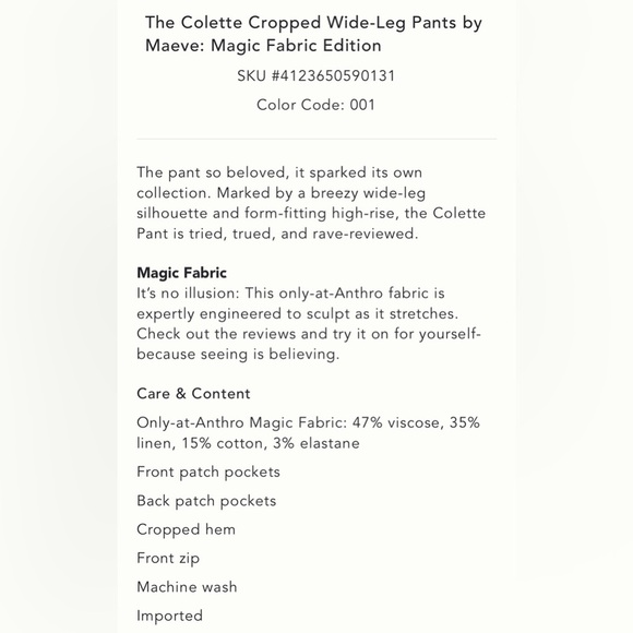 Anthropologie The Colette Cropped Wide-Legs Size 25 NWT READ - Picture 3 of 14